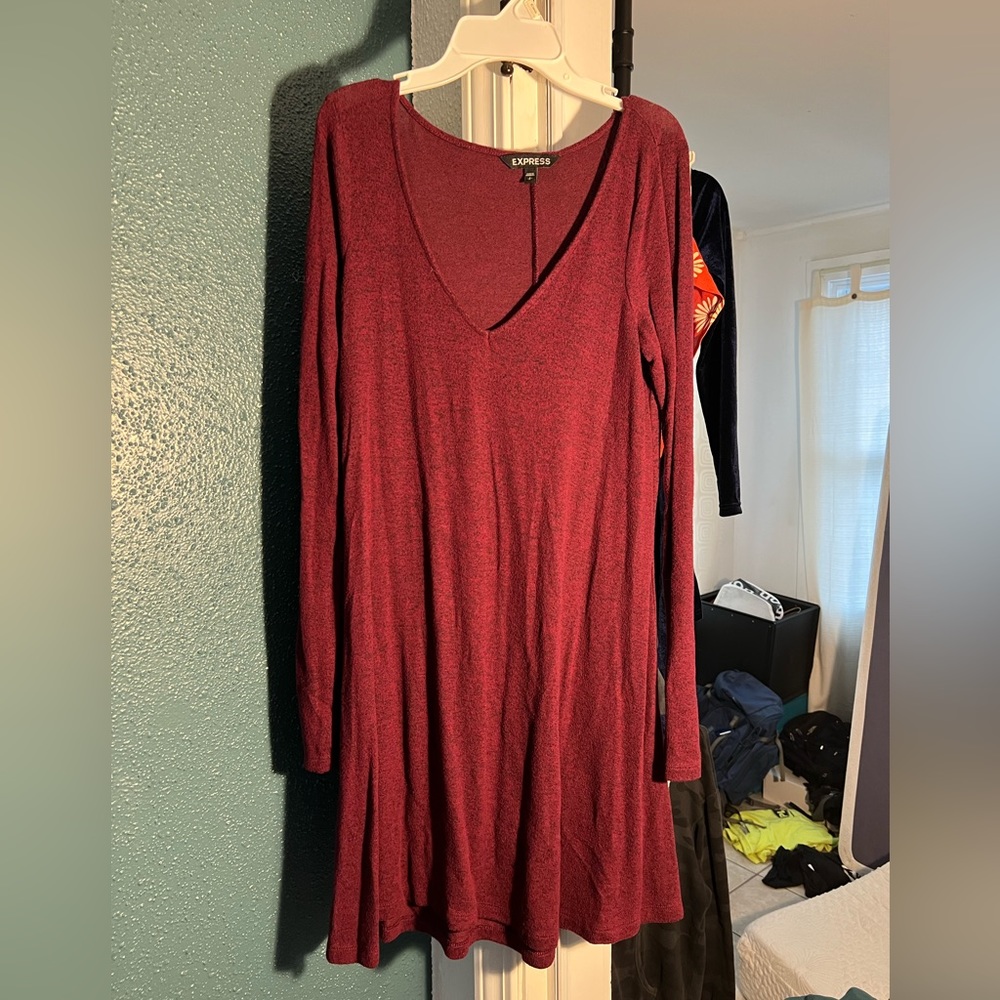 Express maroon wash sweater dress
